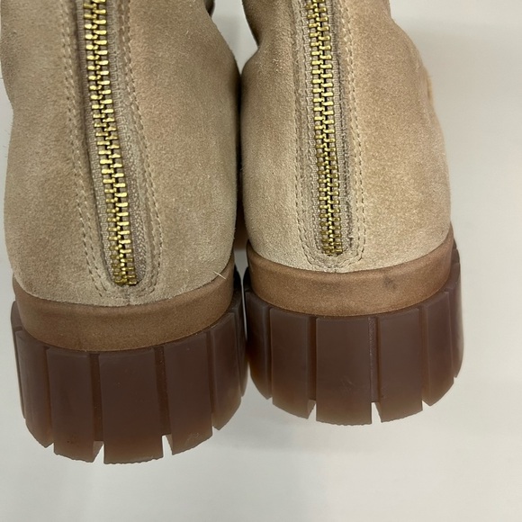 Free People NEW Fable Tan Suede Ruched Lug Sole Boots Size 41 or US 10 - Picture 9 of 10